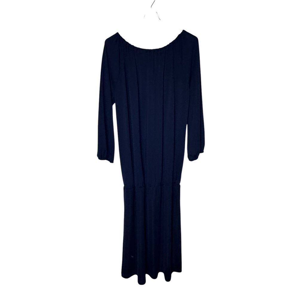 Talbots Women's Dress Midi Boatneck‎ 3/4 Sleeves Blouson Waist Navy Blue Large - Picture 7 of 10